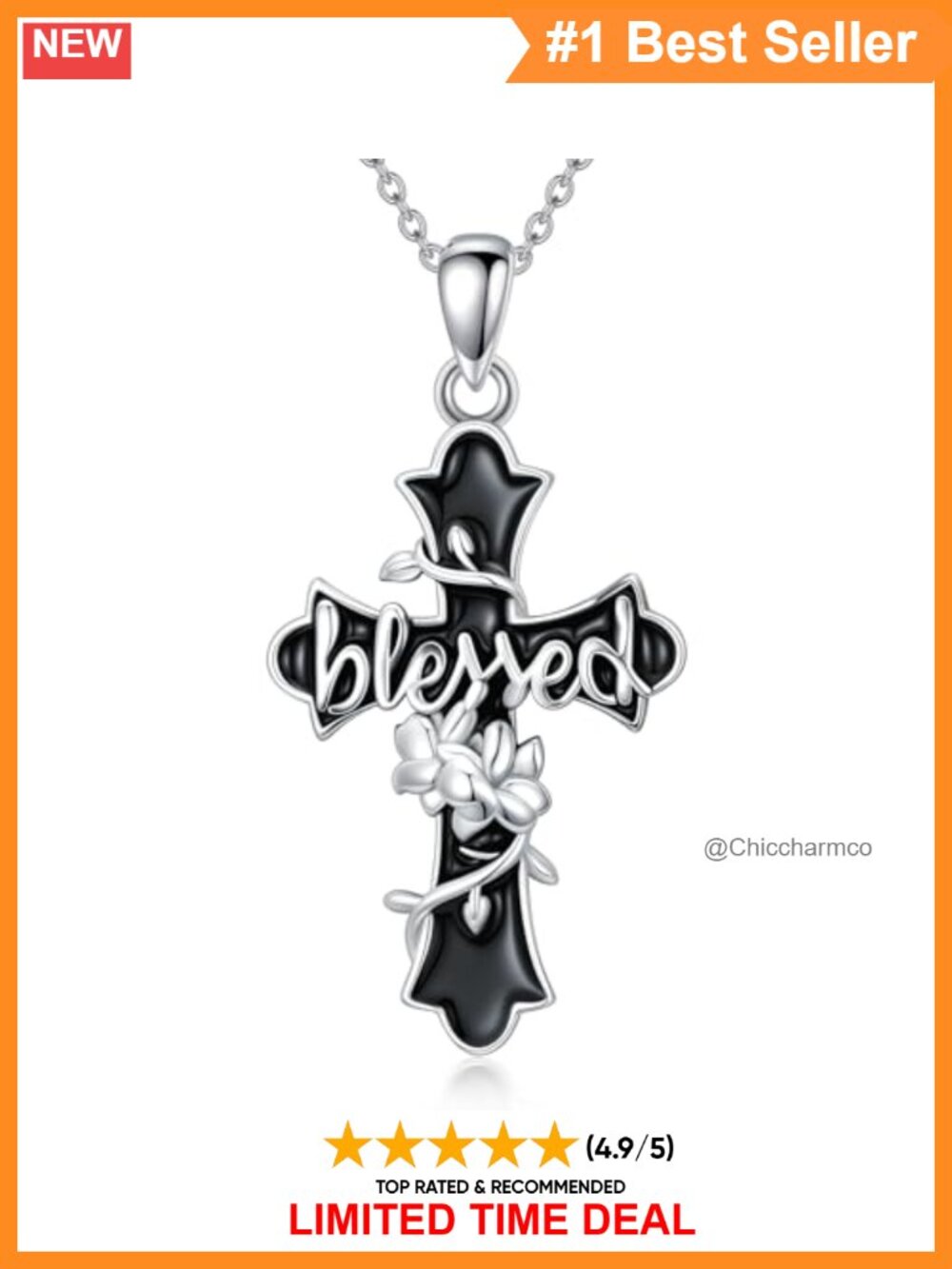 AOBOCO 925 Sterling Silver Cross Flower Pendant Necklace 18"